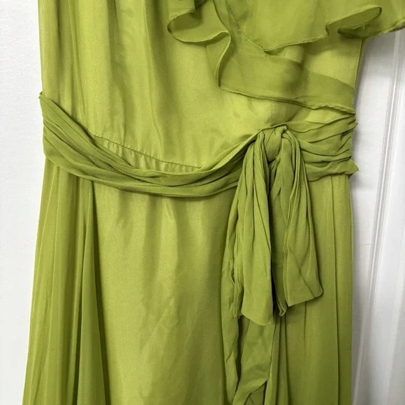 Vintage Green Ruffled Flowy Long Maxi Dress Flutter Fleece Sheer Chiffon Prom - Picture 10 of 15